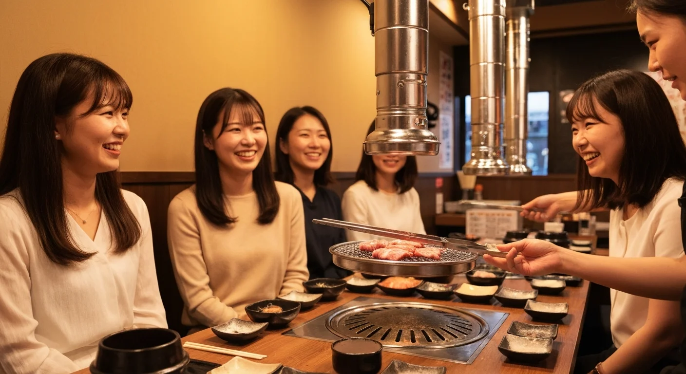 卓上で料理を運び、会話が生まれる接客の場面を横から写した様子