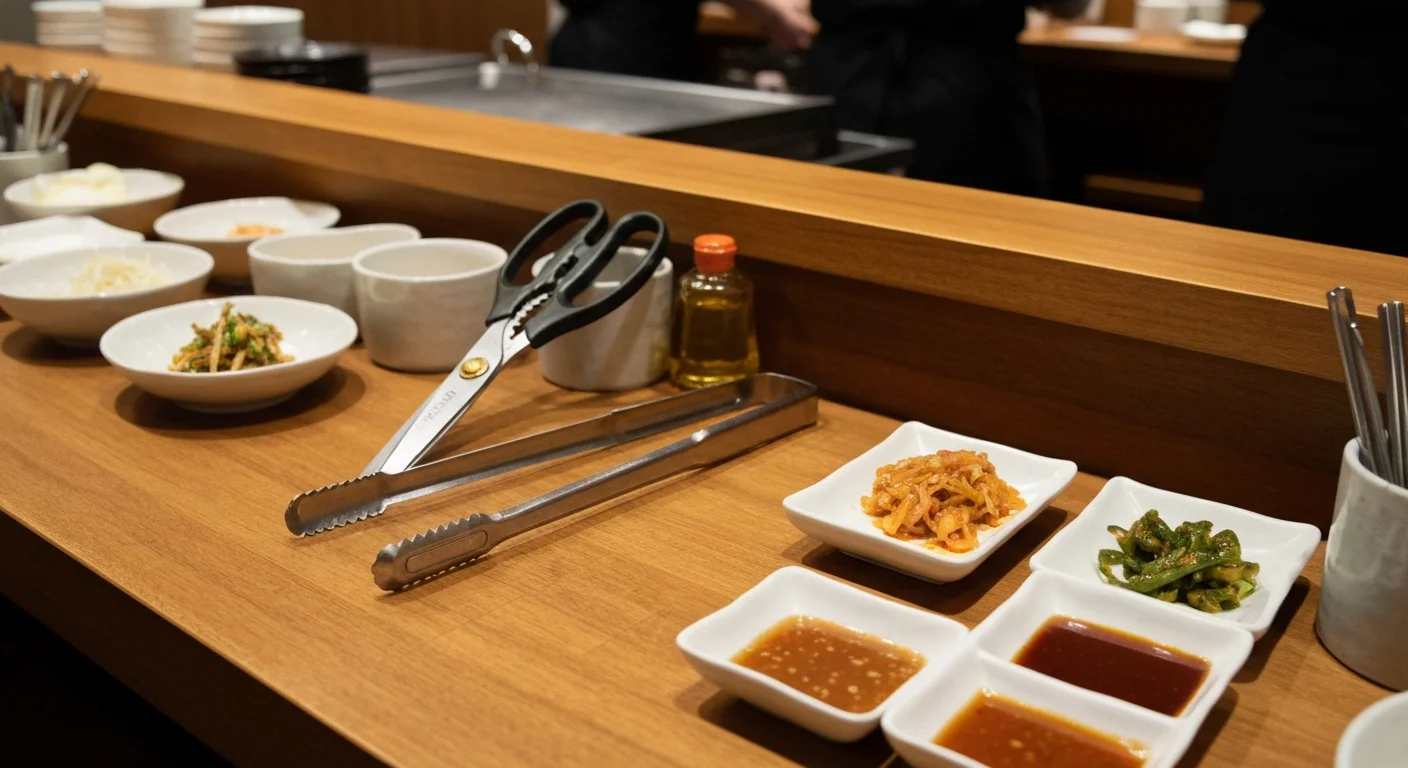 金属の器に並ぶ薬味と食材、焼肉の準備が整った卓上の様子